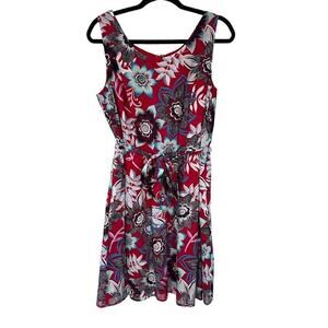 Talbots Floral Sleeveless Fit & Flare Dress Women’s 12P Petite Red Belted Lined